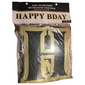 Gold and Black Happy Birthday Yard Sign 9 PCs 14in.